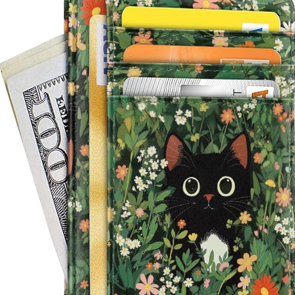 Floral Cat Wallet with Card Slots